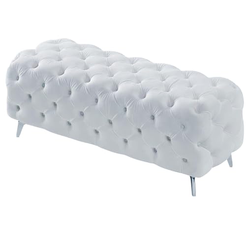 TUPOSTAR Knopfgetuftete Ottoman-Bank Mit Metallbeinen Mit Polsterung Innenbank Für Eingangsbereich, Wohnzimmer, Schlafzimmer,Grau,100X45X42CM von TUPOSTAR