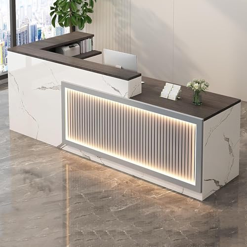 TUPOSTAR Moderne Rezeption, Rezeptionstresen, Mit Wellenpaneel Und LED-Lichtleiste, Für Salon, Empfangsraum, Kasse, Büro,04,120cm von TUPOSTAR