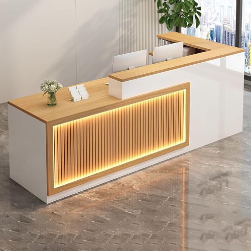 TUPOSTAR Moderne Rezeption, Rezeptionstresen, Mit Wellenpaneel Und LED-Lichtleiste, Für Salon, Empfangsraum, Kasse, Büro,11,180cm von TUPOSTAR