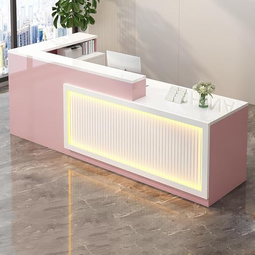 TUPOSTAR Moderne Rezeption, Rezeptionstresen, Mit Wellenpaneel Und LED-Lichtleiste, Für Salon, Empfangsraum, Kasse, Büro,18,120cm von TUPOSTAR