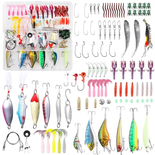 TUXIBIN 101 PCS Angeln Köder gemischt einschließlich Spinner, VIB, Höhenhaken, Einzelhaken, Drehgelenke, Führer, etc. für Süßwasser-Salzwasser-Fischen, mit Aufbewahrungsbox 02G TUXIBIN 101 PCS Angeln Köder gemischt einschließlich Spinner, VIB, Höhenhaken, Einzelhaken, Drehgelenke, Führer, etc. für Süßwasser-Salzwasser-Fischen, mit Aufbewahrungsbox 02G von TUXIBIN
