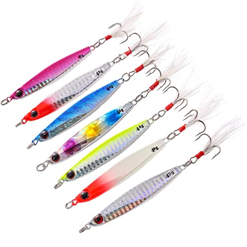 TUXIBIN 7 Stück Kunstköder, Angelköder, Metall Wobbler Swimbait, fischköder, Spinnerbait für Salzwasser Süßwasserforellen Lachs, Bass, Forelle, Köder mit Drillingshaken 40g TUXIBIN 7 Stück Kunstköder, Angelköder, Metall Wobbler Swimbait, fischköder, Spinnerbait für Salzwasser Süßwasserforellen Lachs, Bass, Forelle, Köder mit Drillingshaken 40g von TUXIBIN