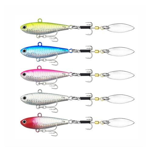 TUXIBIN Kunstköder, 5 Stück Angelköder, Spinnköder, Künstlicher Köder, Spinnerbait, Jig Spinner Set, Angelhaken für Barsch, Forelle, Hecht, Zander, Wels, Döbel 5-11/15g von TUXIBIN