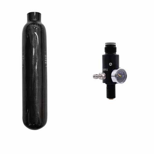 TUXING 4500psi/30Mpa Carbon Fiber Tank 0.3L, PCP Air Tank HPA Composite Cylinder mit Regulator Ventil Regler Manometer Ausgangsdruck 1800Psi M18*1.5 von TUXING