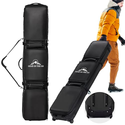 TUYOHW Doppelrollende Skitasche, gepolstert, wasserdicht, Snowboardtasche mit Rollen für Flugreisen, Skitasche für Snowboard oder Ski, bietet Platz für Skischuhe von TUYOHW