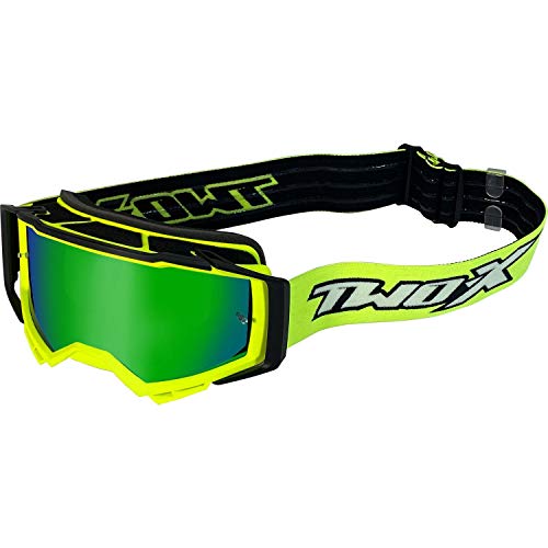 TWO-X Cross-Brille Atom - Motocross-Brille mit verspiegeltem grünen Glas - Motorrad-Brille - Enduro & Downhill - Schutzbrille - Vortex-Neongelb TWO-X Cross-Brille Atom - Motocross-Brille mit verspiegeltem grünen Glas - Motorrad-Brille - Enduro & Downhill - Schutzbrille - Vortex-Neongelb von TWO-X