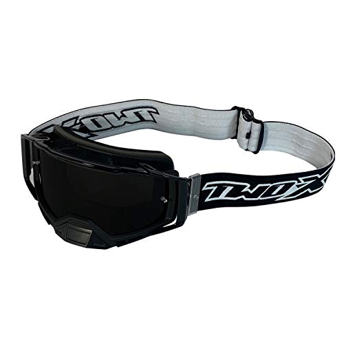 TWO-X Cross-Brille - Motocross-Brille mit getöntem schwarzen Glas - Kratzfeste Brille - Enduro & Downhill - Schutz-Brille - Atom - Blackhawk-Schwarz von TWO-X