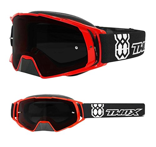 TWO-X Cross-Brille - Motocross-Brille mit getöntem schwarzen Glas - Motorrad-Brille - Enduro & Downhill - Schutz-Brille - Modell Rocket - Rot TWO-X Cross-Brille - Motocross-Brille mit getöntem schwarzen Glas - Motorrad-Brille - Enduro & Downhill - Schutz-Brille - Modell Rocket - Rot von TWO-X