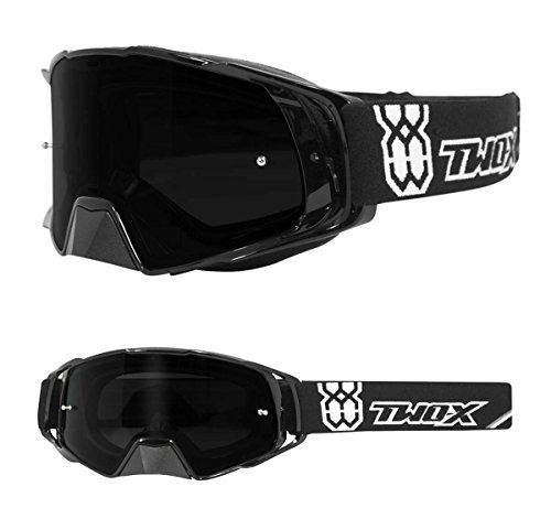 TWO-X Cross-Brille - Motocross-Brille mit getöntem schwarzen Glas - Motorrad-Brille - Enduro & Downhill - Schutz-Brille - Modell Rocket - Schwarz von TWO-X