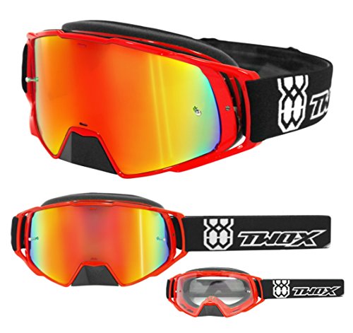 TWO-X Cross-Brille - Motocross-Brille mit verspiegeltem Iridium Glas - Motorrad-Brille - Enduro & Downhill - Schutz-Brille - Modell Rocket - Rot von TWO-X