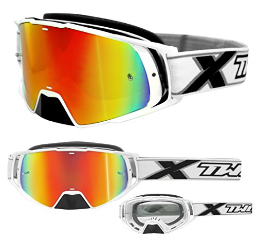TWO-X Cross-Brille - Motocross-Brille mit verspiegeltem Iridium Glas - Motorrad-Brille - Enduro & Downhill - Schutz-Brille - Modell Rocket - Weiß TWO-X Cross-Brille - Motocross-Brille mit verspiegeltem Iridium Glas - Motorrad-Brille - Enduro & Downhill - Schutz-Brille - Modell Rocket - Weiß von TWO-X