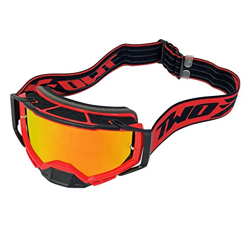 TWO-X Cross-Brille - Motocross-Brille mit verspiegeltem Iridium Glas - Motorrad-Brille - Enduro & Downhill - Schutzbrille - Atom - Inferno-Rot von TWO-X