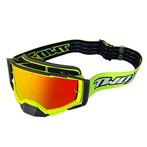 TWO-X Cross-Brille - Motocross-Brille mit verspiegeltem Iridium Glas - Motorrad-Brille - Enduro & Downhill - Schutzbrille - Atom - Vortex-Neongelb TWO-X Cross-Brille - Motocross-Brille mit verspiegeltem Iridium Glas - Motorrad-Brille - Enduro & Downhill - Schutzbrille - Atom - Vortex-Neongelb von TWO-X