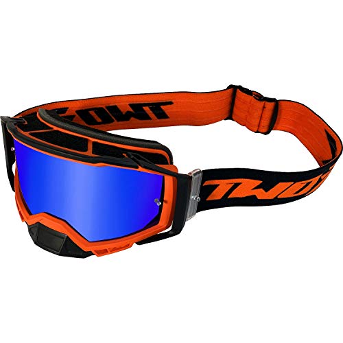 TWO-X Cross-Brille - Motocross-Brille mit verspiegeltem blauen Glas - Motorrad-Brille - Enduro & Downhill - Schutz-Brille - Atom - Fury-Orange von TWO-X