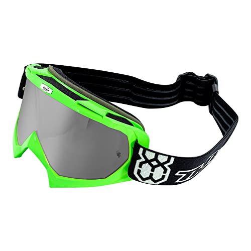 TWO-X Cross-Brille - Motocross-Brille mit verspiegeltem silbernen Glas - Kratzfeste Motorrad-Brille - Enduro & Downhill - Modell Race - Grün von TWO-X