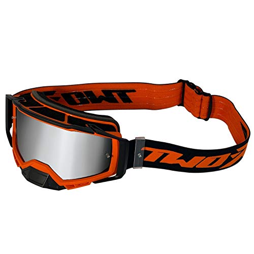 TWO-X Cross-Brille - Motocross-Brille mit verspiegeltem silbernen Glas - Motorrad-Brille - Enduro & Downhill - Schutz-Brille - Atom - Fury-Orange von TWO-X