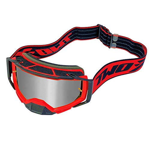 TWO-X Cross-Brille - Motocross-Brille mit verspiegeltem silbernen Glas - Motorrad-Brille - Enduro & Downhill - Schutzbrille - Atom - Inferno-Rot von TWO-X