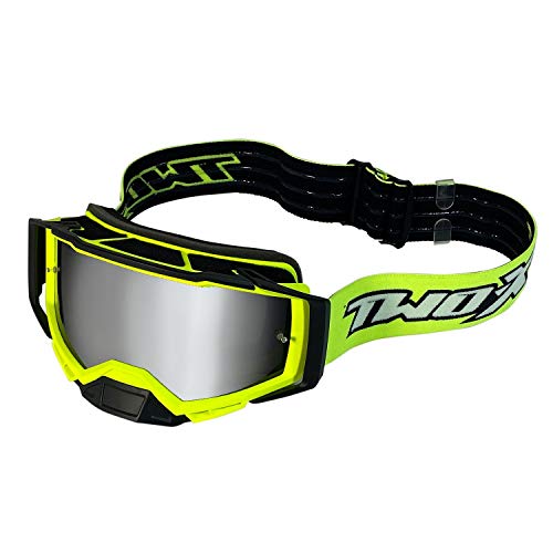 TWO-X Cross-Brille - Motocross-Brille mit verspiegeltem silbernen Glas - Motorrad-Brille - Enduro & Downhill - Schutzbrille - Atom - Vortex-Neongelb TWO-X Cross-Brille - Motocross-Brille mit verspiegeltem silbernen Glas - Motorrad-Brille - Enduro & Downhill - Schutzbrille - Atom - Vortex-Neongelb von TWO-X