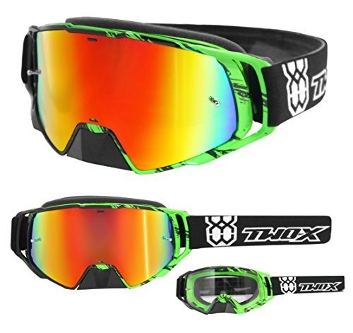 TWO-X Cross-Brille - Motocrossbrille mit verspiegeltem Iridium Glas - Motorradbrille - Enduro & Downhill - Schutzbrille - Rocket - Crush Schwarz-Grün TWO-X Cross-Brille - Motocrossbrille mit verspiegeltem Iridium Glas - Motorradbrille - Enduro & Downhill - Schutzbrille - Rocket - Crush Schwarz-Grün von TWO-X