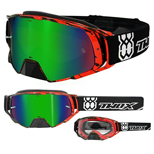 TWO-X Cross-Brille - Motocrossbrille mit verspiegeltem grünen Glas - Motorradbrille - Enduro & Downhill - Schutz-Brille - Rocket - Crush Schwarz-Rot TWO-X Cross-Brille - Motocrossbrille mit verspiegeltem grünen Glas - Motorradbrille - Enduro & Downhill - Schutz-Brille - Rocket - Crush Schwarz-Rot von TWO-X