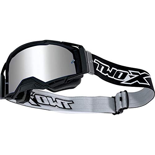 TWO-X Cross-Brille - Motocrossbrille mit verspiegeltem silbernen Glas - Offroadbrille - Enduro & Downhill - Schutzbrille - Atom - Blackhawk-Schwarz von TWO-X