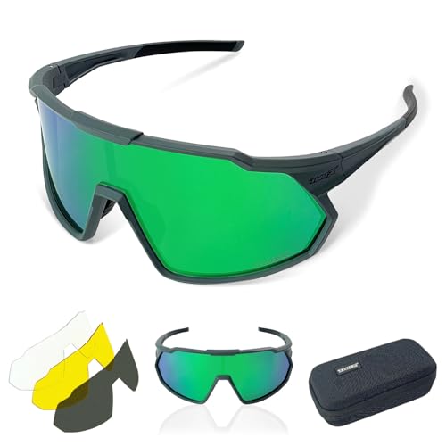 TWO-X Speed Sportbrille Unisex Fahrrad-Brille Spiegel Rad-Sonnenbrille Full grau grün von TWO-X