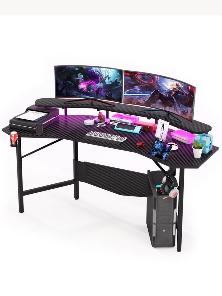 TWSOUL Gamingtisch Gamingtisch, LED-Gamingtisch, 180x60 cm, mit Getränkehalter und Kopfhörerhaken von TWSOUL