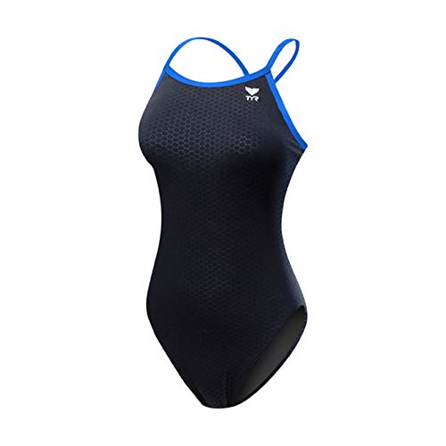 TYR Damen-Badeanzug Hexa, weiblich, Diamondfit, Durafast, Diamondfit, Damen, Damen-Badeanzug Diamondfit, DHEX7 093 36, schwarz/blau, 46 von TYR