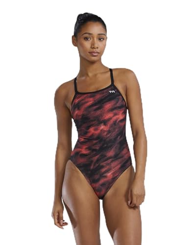 TYR Damen Durafast Elite Diamondfit Swimsuit Einteiliger Badeanzug, Rot/Soren, 36 von TYR