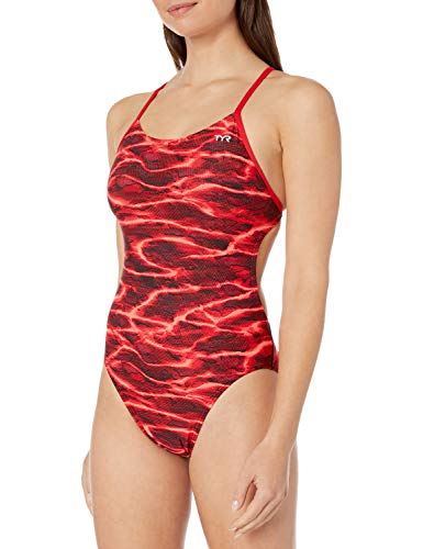 TYR Damen Lambent Cutoutfit Badeanzug, rot, 38 von TYR