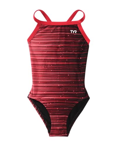 TYR Mädchen Durafast Elite Diamondfit Badeanzug, Red Speedwarp, 24 von TYR