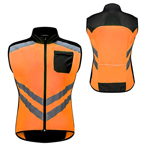 Herren Fahrradweste Reflektierend,ärmellos Windweste Wasserdicht Atmungsaktiv Radweste,Mit Luftdurchlässigen Mesh-Einsätzen Und Rückentasche,für Fahrrad MTB Biker Weste(Size:XL,Color:Orange) von TYXH