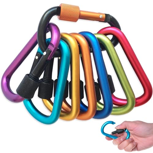 Verriegelbare Karabiner-Clips, 8 Farben Karabiner mit Schraubverschluss Mehrfunktionale Karabinerhaken für Camping Angeln Wandern Oder Reisen von Taasmoog