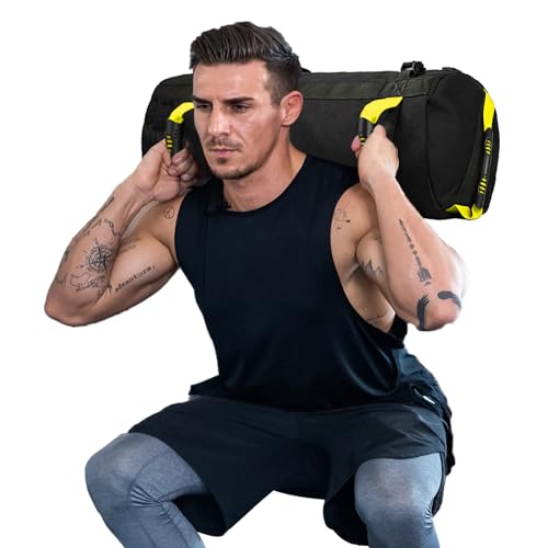 Taeku Gewichtssack für Fitness, Verstellbar Power Bag mit 6 Griffen Krafttraining Sandsäcke Workout Gewichte Sandbag für Functional Training (Gelb) von Taeku