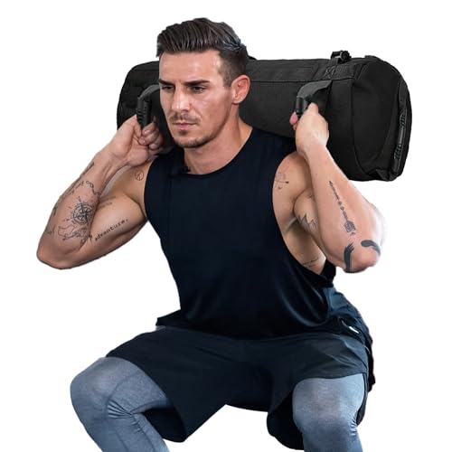 Taeku Gewichtssack für Fitness, Verstellbar Power Bag mit 6 Griffen Krafttraining Sandsäcke Workout Gewichte Sandbag für Functional Training (Schwarz) von Taeku