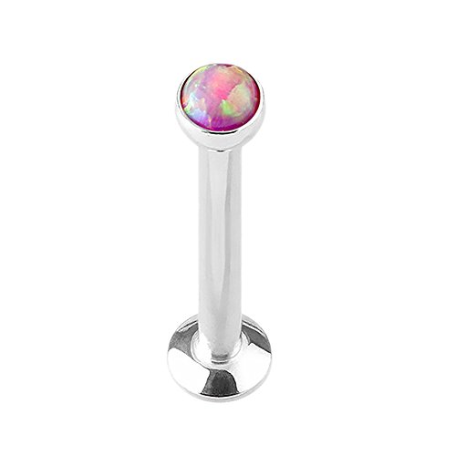 Piercing Stab Stecker Lippenpiercing Ohrpiercing Labret Lippe Ohr Tragus Helix Platte Madonna Stud Monroe mit Kugel Opal Stein Klein 6mm Pink von Taffstyle