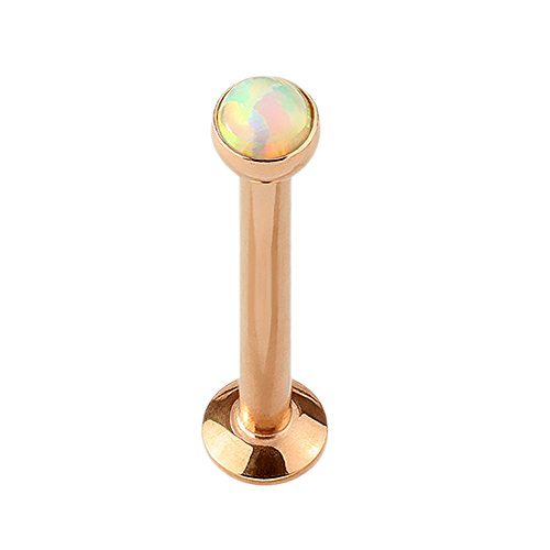 Piercing Stab Stecker Lippenpiercing Ohrpiercing Labret Lippe Ohr Tragus Helix Platte Madonna Stud Monroe mit Kugel Opal Stein Klein 6mm Rosegold von Taffstyle