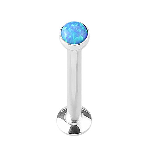 Piercing Stab Stecker Lippenpiercing Ohrpiercing Labret Lippe Ohr Tragus Helix Platte Madonna Stud Monroe mit Kugel Opal Stein Klein 8mm Blau von Taffstyle