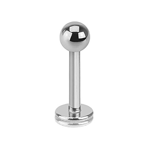 Piercing Stab Stecker Lippenpiercing Ohrpiercing Labret Lippe Ohr Tragus Helix Platte Madonna Stud mit Kugel Innengewinde Klein 1,0mm x 8mm x 2mm Silber von Taffstyle