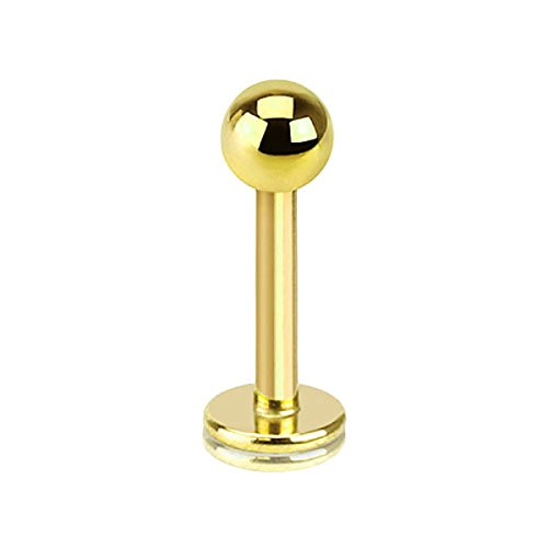 Piercing Stab Stecker Lippenpiercing Ohrpiercing Labret Lippe Ohr Tragus Helix Platte Madonna Stud mit Kugel Innengewinde Klein 1,2mm x 10mm x 4mm Gold von Taffstyle