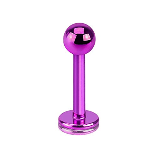 Piercing Stab Stecker Lippenpiercing Ohrpiercing Labret Lippe Ohr Tragus Helix Platte Madonna Stud mit Kugel Innengewinde Klein 1,6mm x 10mm x 4mm Lila von Taffstyle