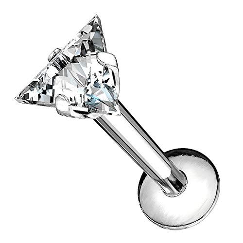 Piercing Stab Stecker Lippenpiercing Ohrpiercing Labret Lippe Ohr Tragus Helix Platte mit Dreieck Kristall Glitzer Strass Stein Klein 8mm Silber Piercing Stab Stecker Lippenpiercing Ohrpiercing Labret Lippe Ohr Tragus Helix Platte mit Dreieck Kristall Glitzer Strass Stein Klein 8mm Silber von Taffstyle