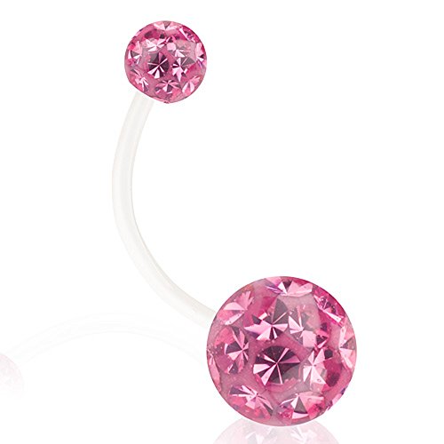 Taffstyle Bauchnabelpiercing Schwangerschaft Flexiber Stab Piercing Bauch Bauchnabel Flexibel Stecker mit Kristall Extra Lang XXL Rosa 20mm x 8mm x 5mm von Taffstyle