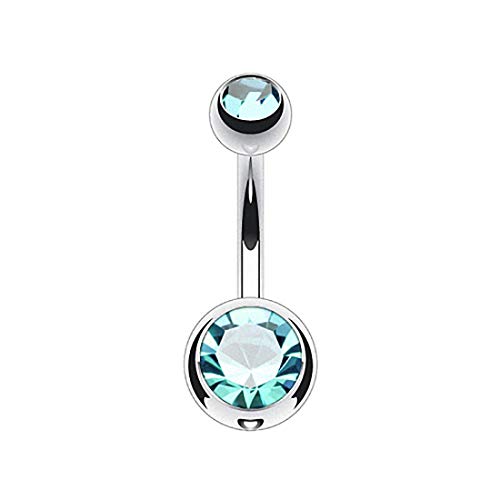 Taffstyle Bauchnabelpiercing Titan Stab Piercing Banana Bauch Bauchnabel Stecker Doppelte Kugel Zwei Glitzer Kristall Kurz Silber Aqua 1,6mm x 10mm x 5x8mm von Taffstyle