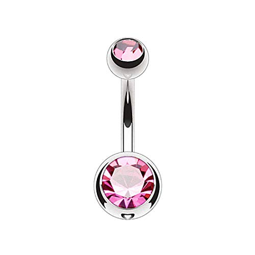 Taffstyle Bauchnabelpiercing Titan Stab Piercing Banana Bauch Bauchnabel Stecker Doppelte Kugel Zwei Glitzer Kristall Kurz Silber Pink 1,6mm x 12mm x 5x8mm von Taffstyle