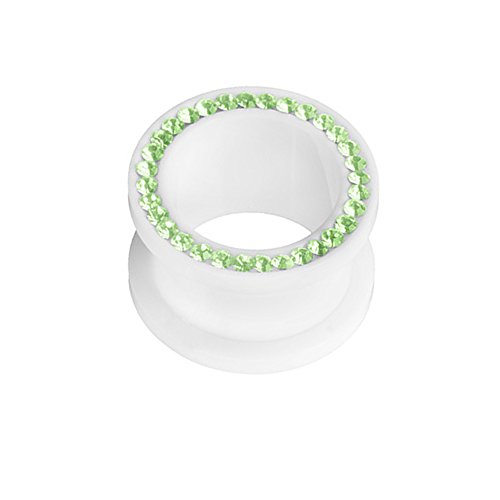 Taffstyle Flesh Tunnel Ohr Piercing Ear Plug Ohrpiercing Schraub Schraubverschluss Kunststoff Weiß mit farbigen Kristallen 12 mm Grün von Taffstyle