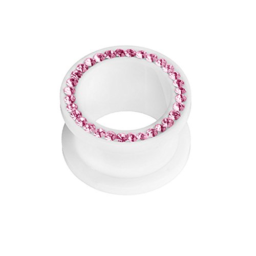 Taffstyle Flesh Tunnel Ohr Piercing Ear Plug Ohrpiercing Schraub Schraubverschluss Kunststoff Weiß mit farbigen Kristallen 6 mm Pink von Taffstyle