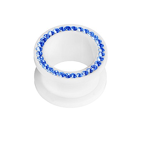 Taffstyle Flesh Tunnel Ohr Piercing Ear Plug Ohrpiercing Schraub Schraubverschluss Kunststoff Weiß mit farbigen Kristallen 8 mm Blau von Taffstyle