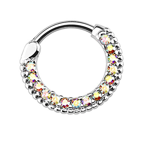 Taffstyle Segmentring Piercing Ring Clicker Glitzer Strass Kristall Septum Tragus Helix Ohr Nase Lippe Nasenring Nasenpiercing Silber Rainbow 1,2mm von Taffstyle