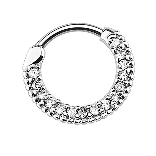 Taffstyle Segmentring Piercing Ring Clicker mit Glitzer Strass Kristall Septum Tragus Helix Ohr Nase Lippe Nasenring Nasenpiercing Silber Clear 1,2mm von Taffstyle